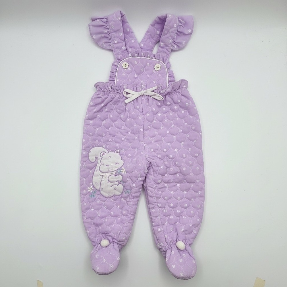 Vintage Tiny Tots‎ Original Lavender Quilted Squirrel Footed Romper Size 6-9M